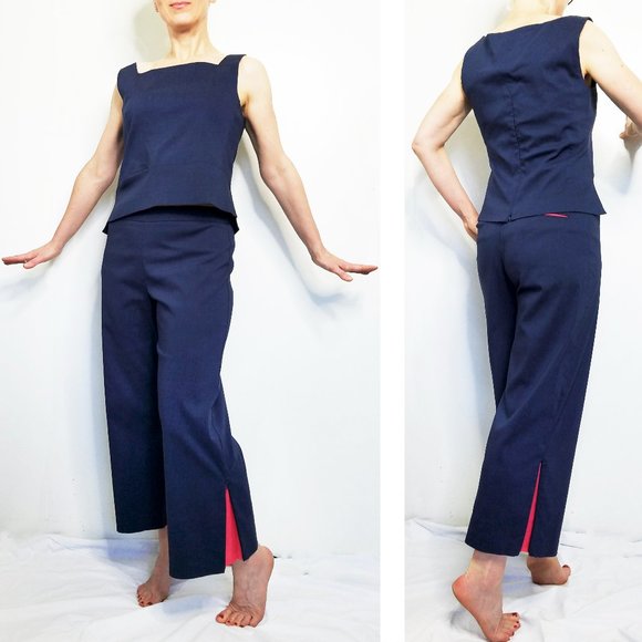 BCBG MaxAzria Womens 2-Piece Top & Pants Suit Set Navy Pink - Picture 2 of 14